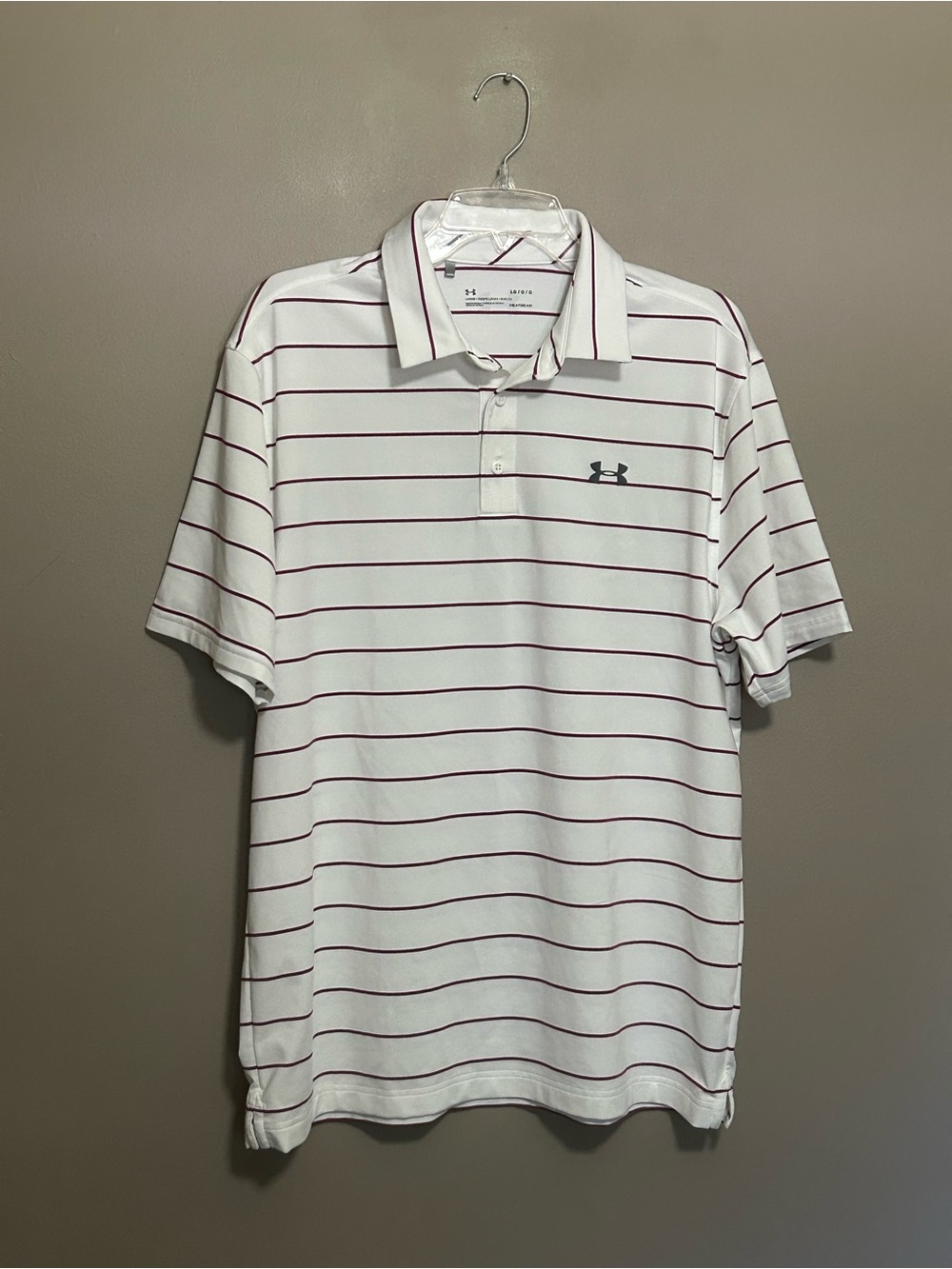 Under Armour UA HeatGear Men’s Playoff Polo Golf Striped White Shirt Athletic LG